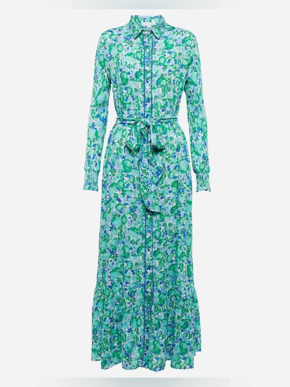Poupette St Barth Kimi Floral Shirt Dress - Blue/Green Botanical- Small